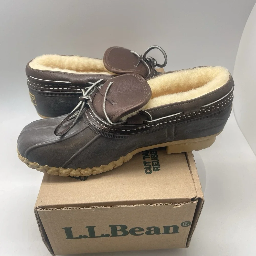 LL Bean Bean Boots Womens 8 M Brown Shearling Low Leather Duck Boot Waterproof